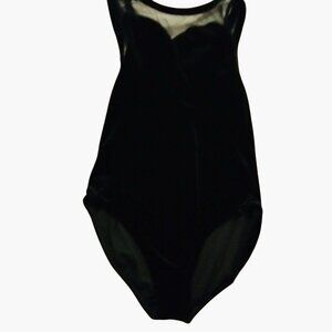 Little Stars Black Velvet Leotard Sheer Shoulders Dance Halloween MC Girls Mediu